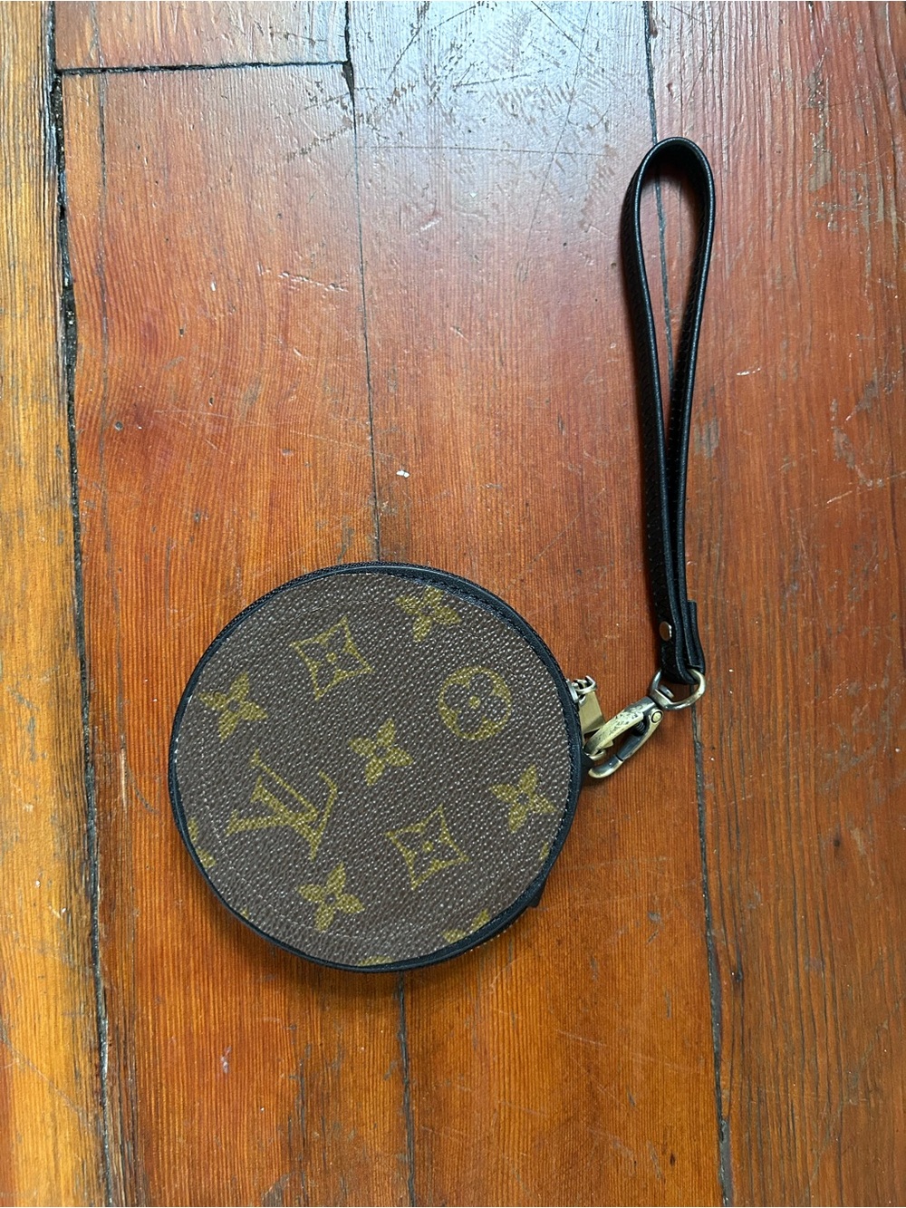 Upcycled Round Wristlet Coin Pouch with Louis Vuitton Monogram Canvas